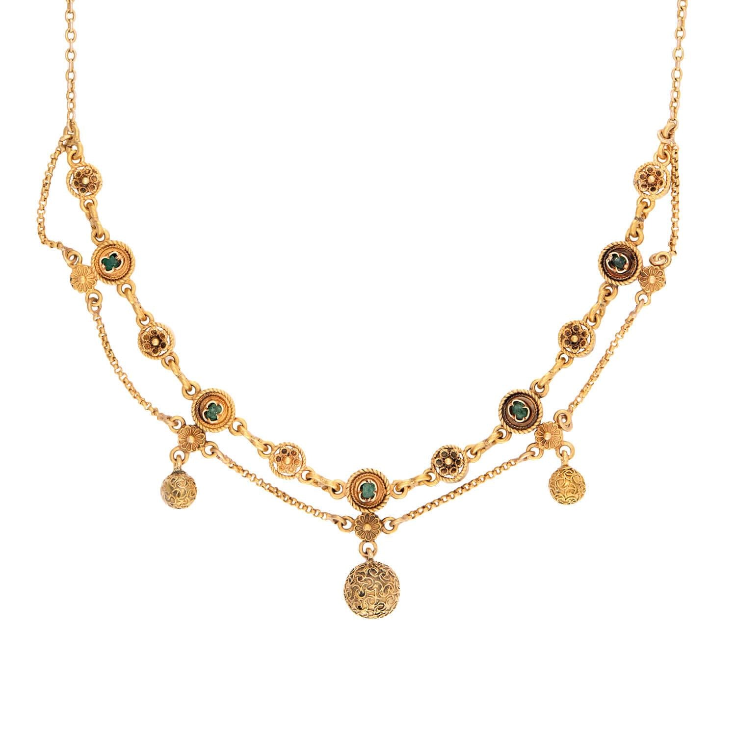 Victorian Italian 18k Multi-Stone Festoon Necklace