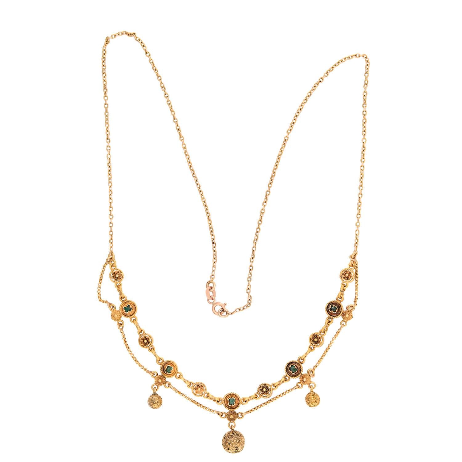 Victorian Italian 18k Multi-Stone Festoon Necklace