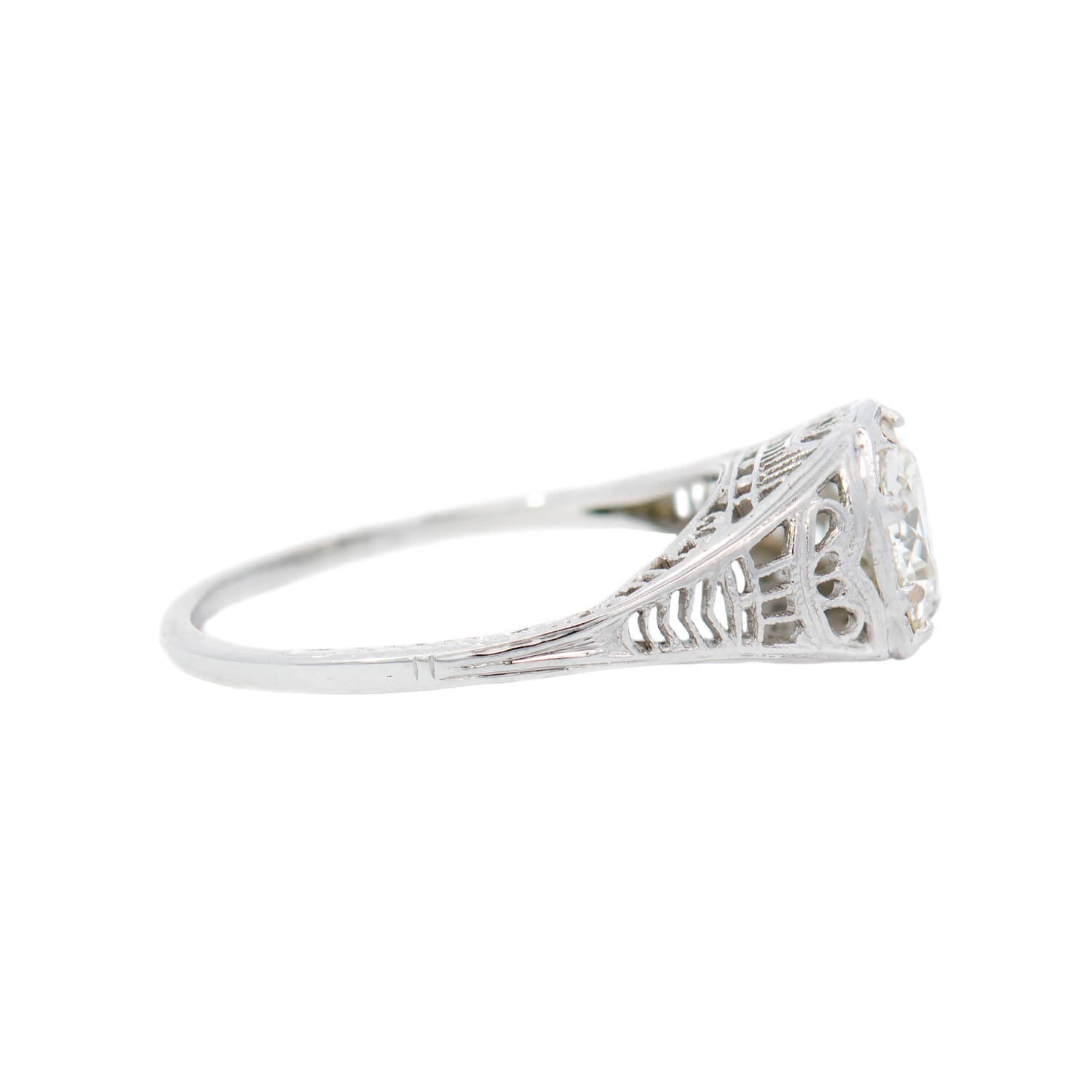 Art Deco 18k White Gold .86ct Diamond Engagement Ring