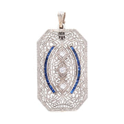 Art Deco 14k Diamond and Sapphire Filigree Pendant
