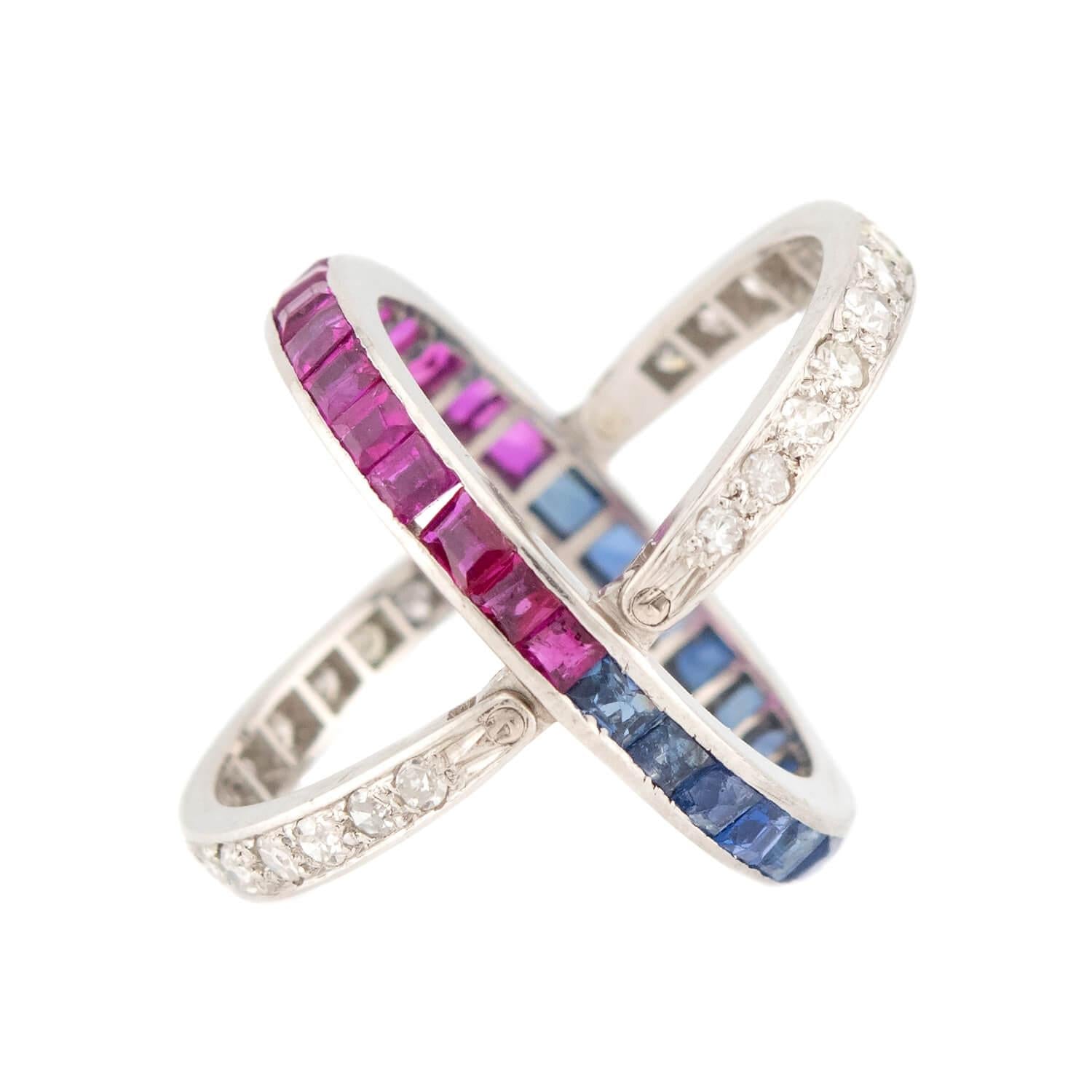Edwardian Platinum Ruby, Sapphire, & Diamond "Flip" Ring
