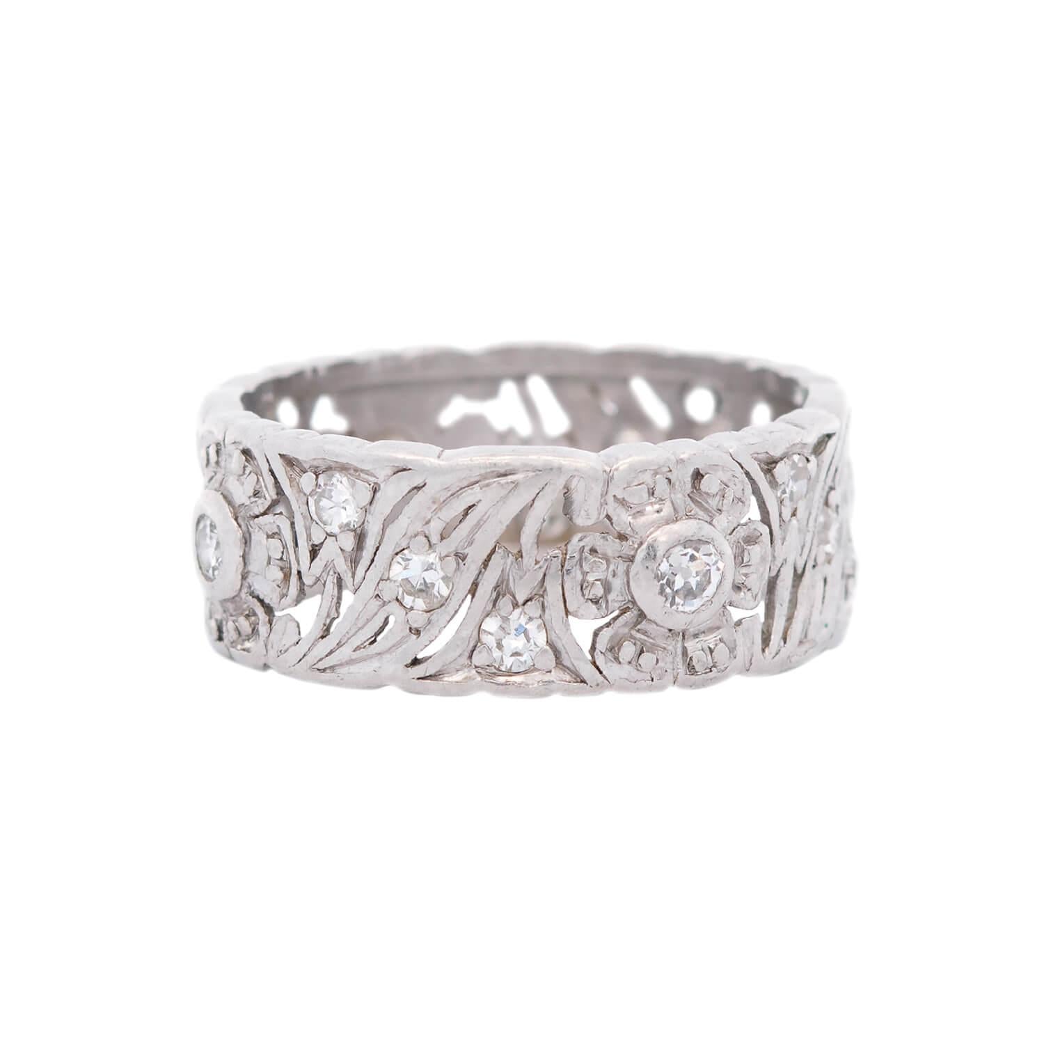 Art Deco Platinum Diamond Flower Motif Band