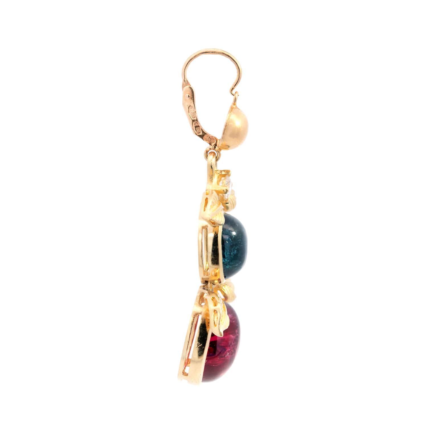 UNO A ERRE Estate 18k Tourmaline, Rubellite, and Diamond Foliage Drop Earrings