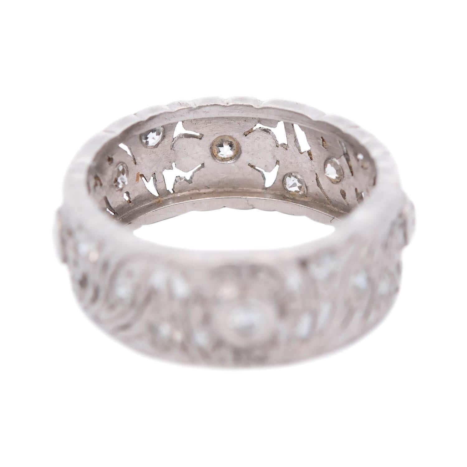 Art Deco Platinum Diamond Flower Motif Band