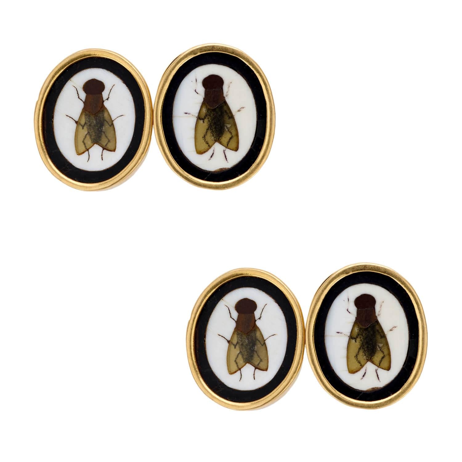 Victorian 18k Pietra Dura Fly Motif Cufflinks