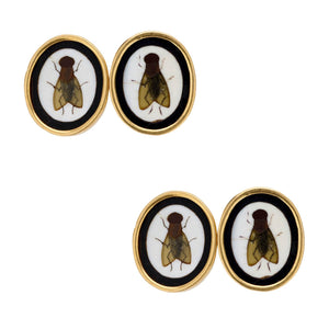 Victorian 18k Pietra Dura Fly Motif Cufflinks