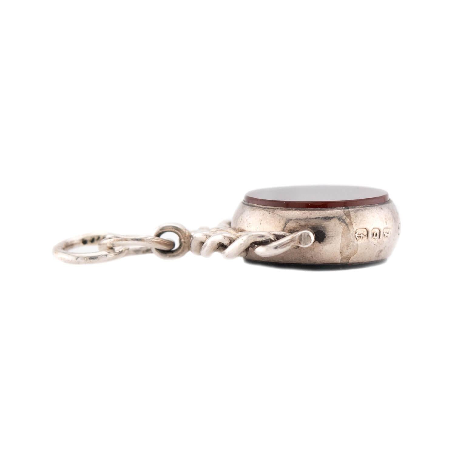 Victorian English Sterling Silver Carnelian & Bloodstone Spinner Fob