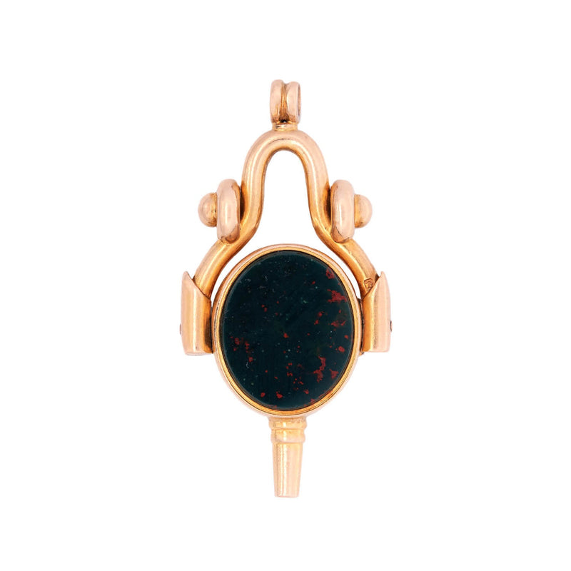 Victorian 18k Bloodstone and Agate Spinner Fob with Watch Key Pendant