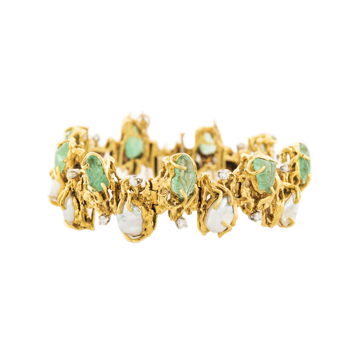 Vintage 18k Emerald 20ctw, Pearls, & Diamond Bracelet 43 DWT