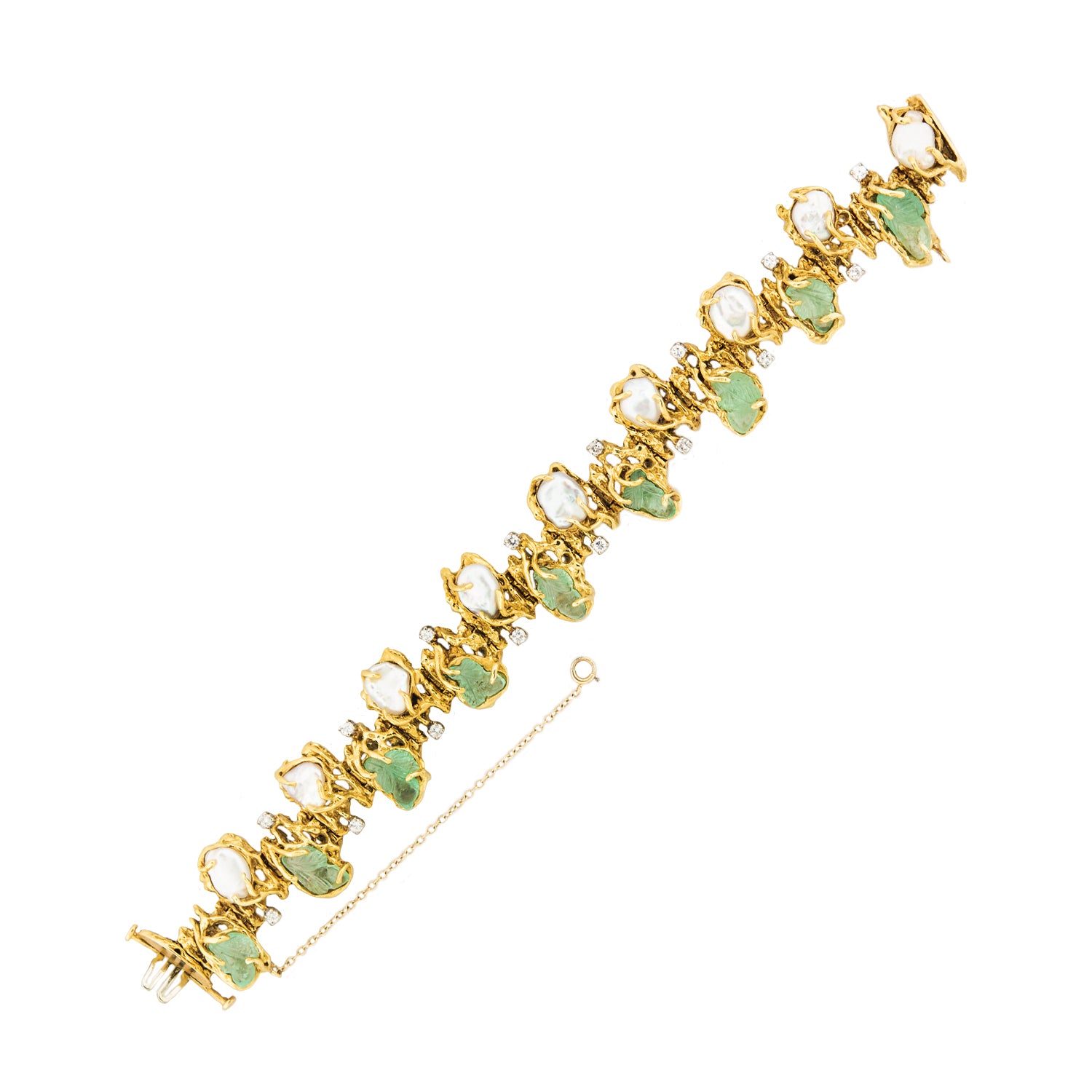 Vintage 18k Emerald, Pearl, and Diamond Bracelet