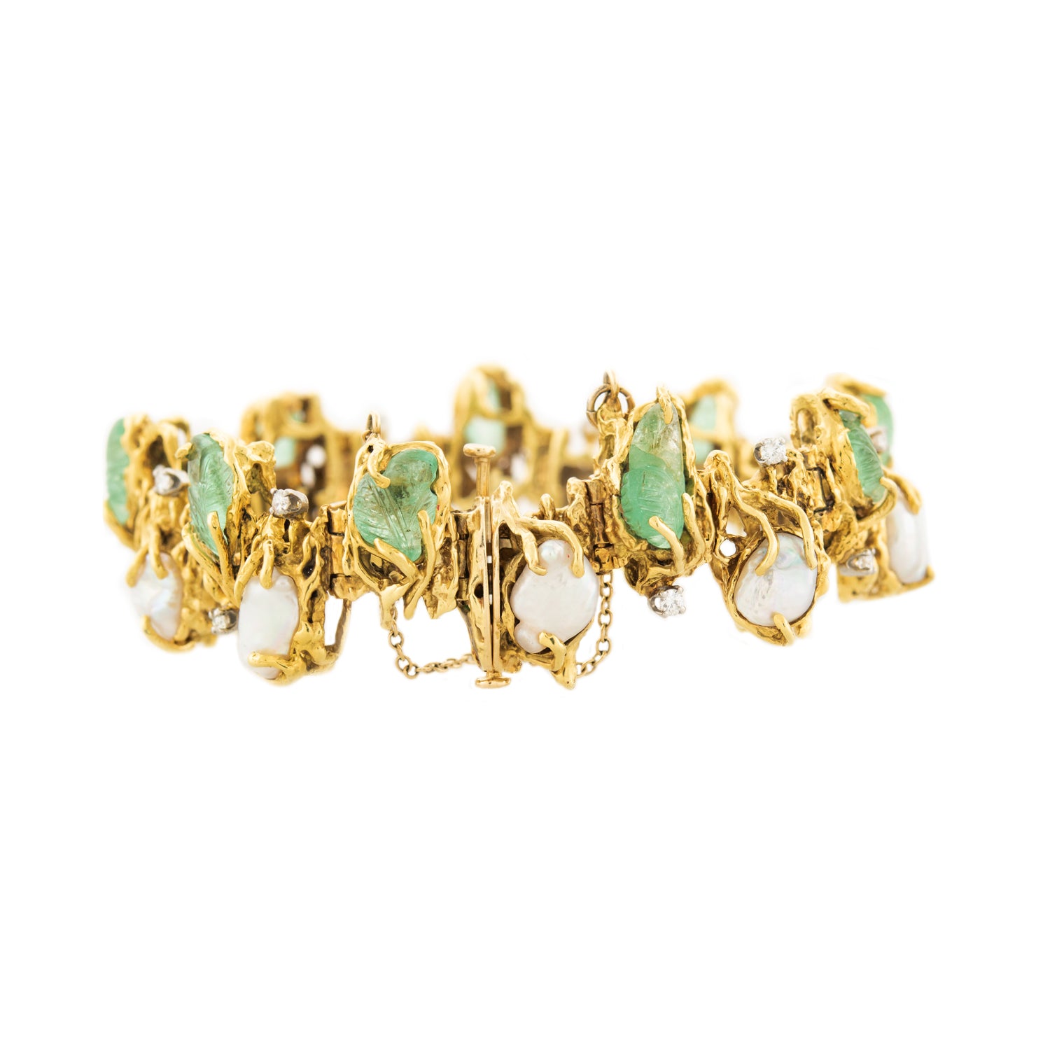 Vintage 18k Emerald 20ctw, Pearls, & Diamond Bracelet 43 DWT