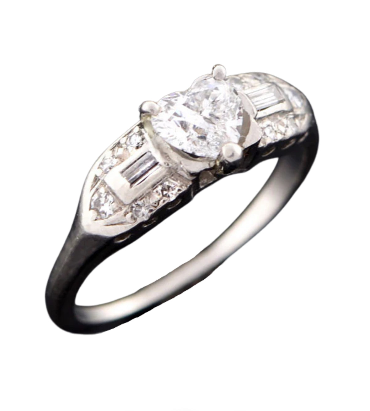 Retro Platinum & Heart Shaped Diamond Engagement Ring 0.50ct