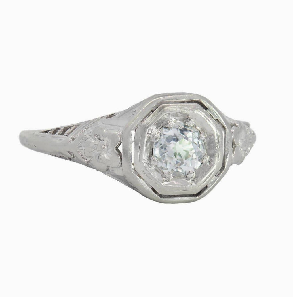 Art Deco 14k White Gold Diamond Filagree Ring 0.30ct