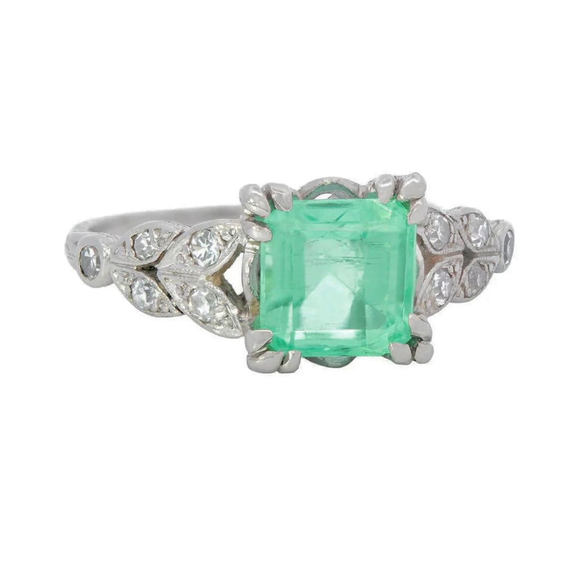 Art Deco Platinum Emerald and Diamond Engagement Ring 1.29ct