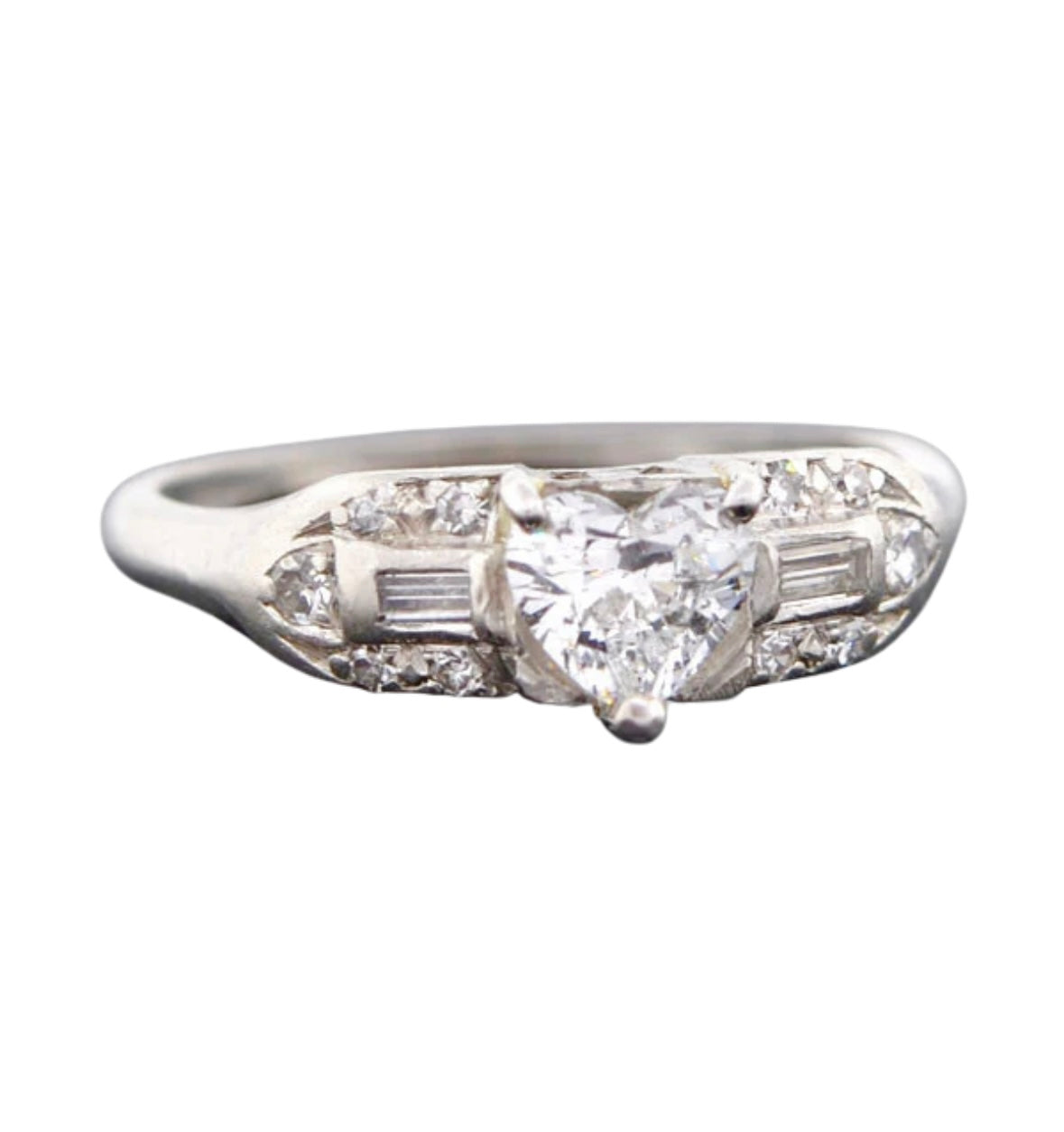 Retro Platinum & Heart Shaped Diamond Engagement Ring 0.50ct
