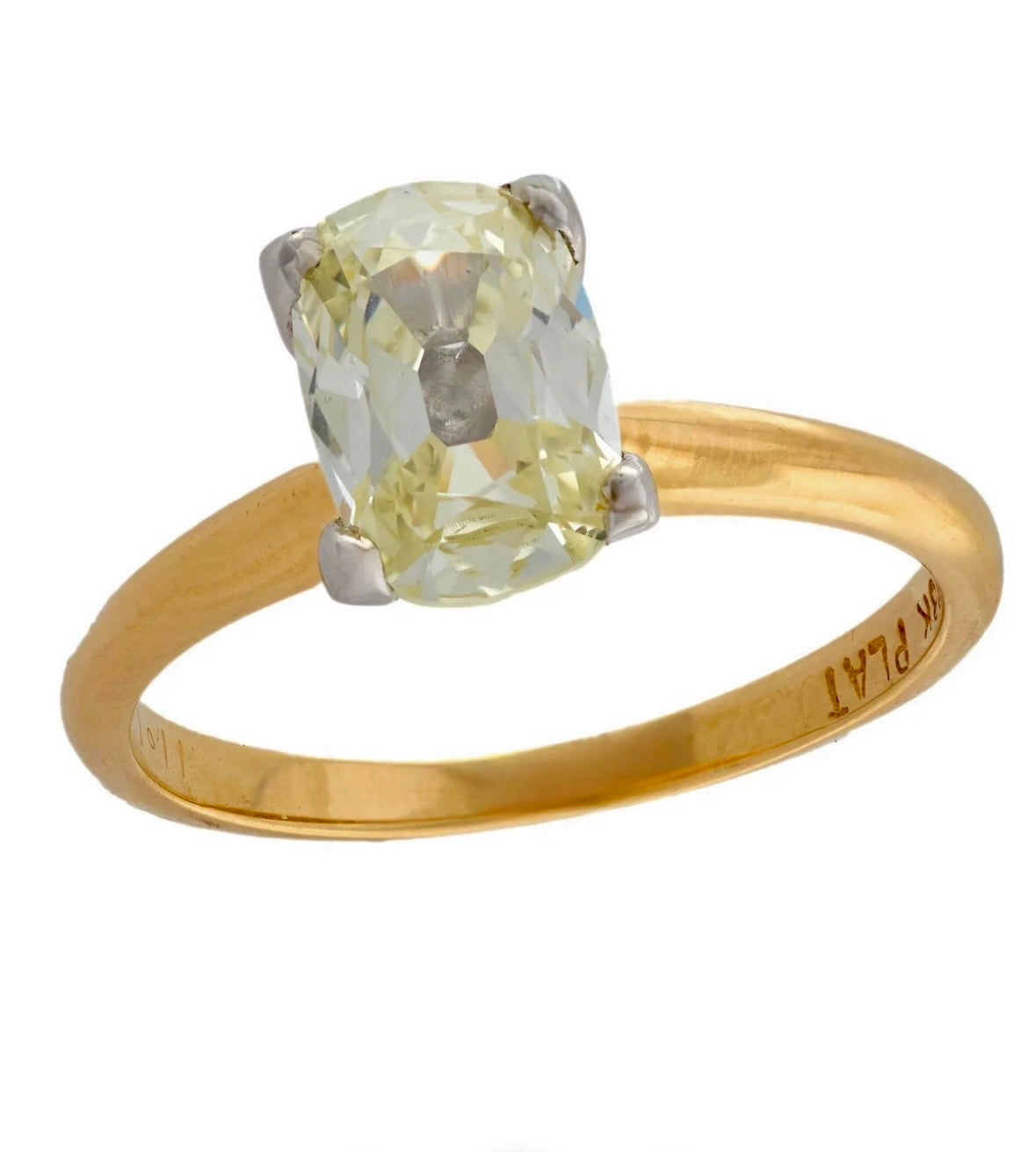 18k/Plat Mine Cut Cushion Diamond Ring 1.50ct