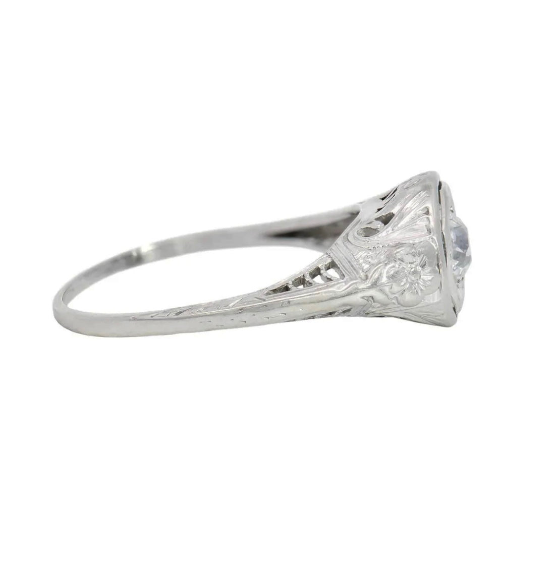 Art Deco 14k White Gold Diamond Filagree Ring 0.30ct