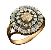 18kt Mine & Rose Cut Diamond Double Halo Cluster Ring 2ctw