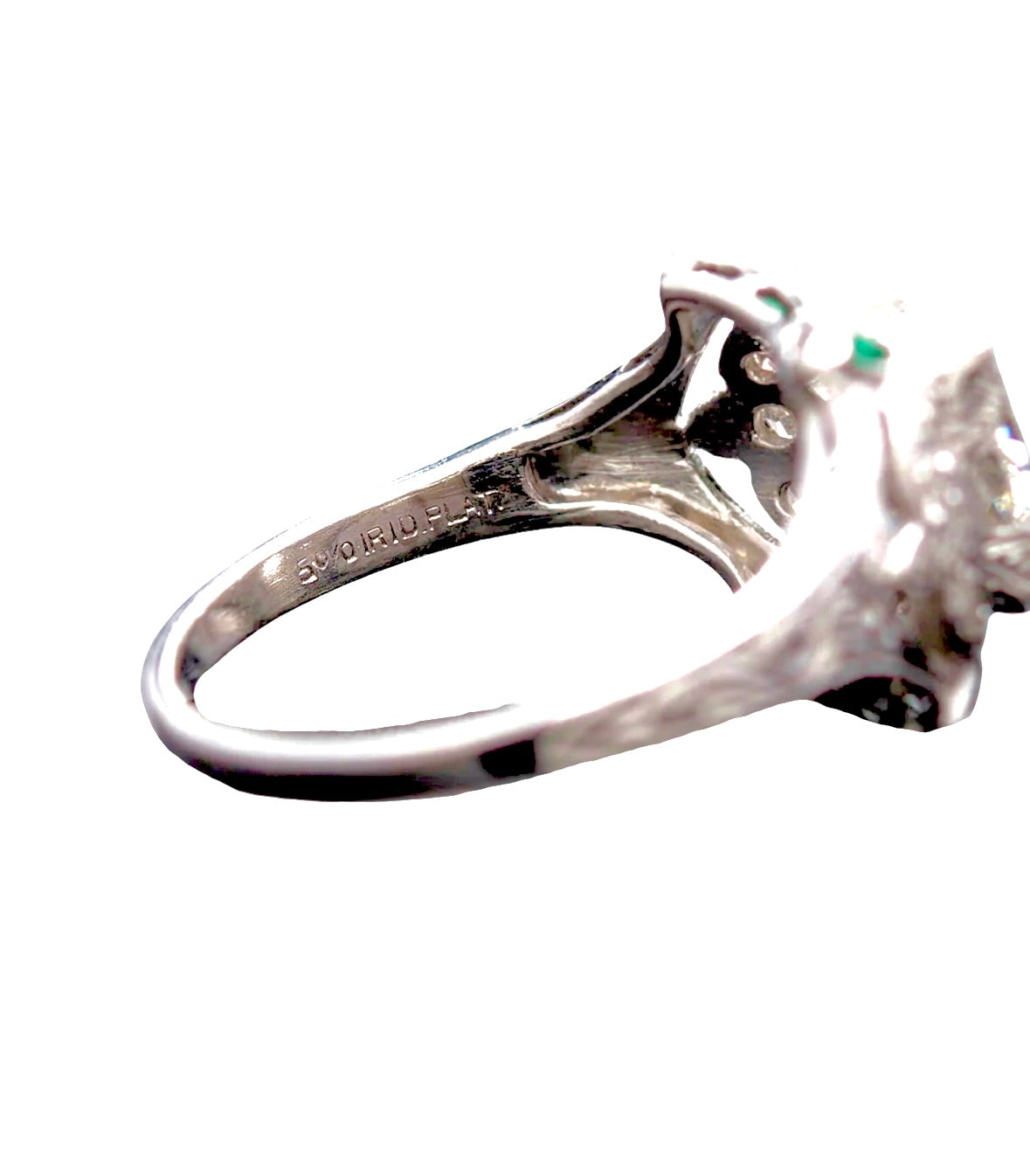 Art Deco Platinum Diamond + Emerald Engagement Ring 1.78ct