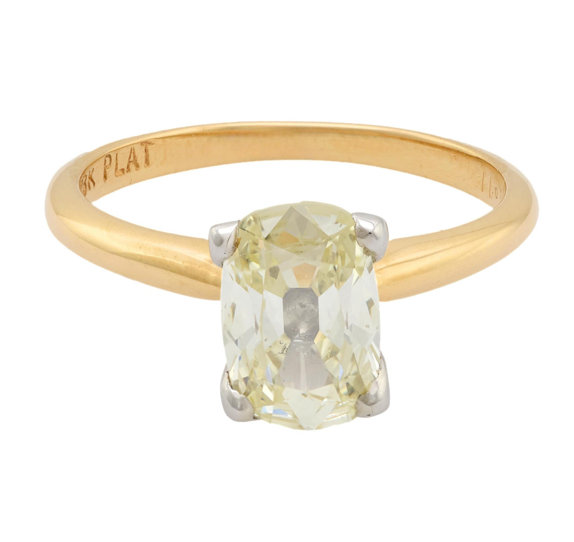 18k/Plat Mine Cut Cushion Diamond Ring 1.50ct