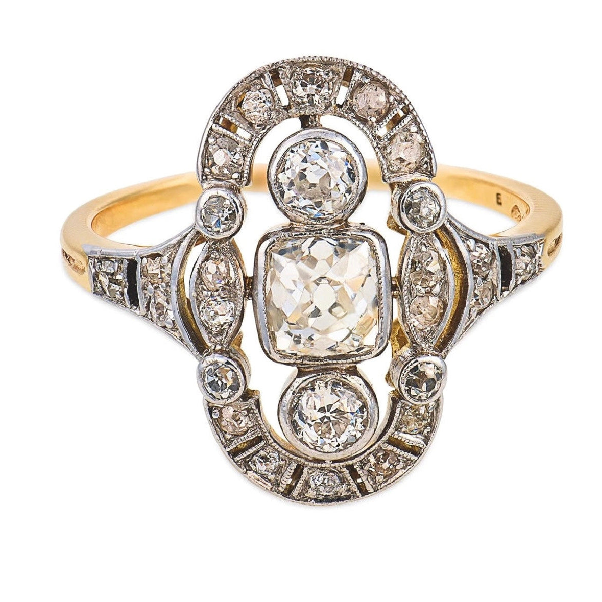 Edwardian French 18k/Platinum Diamond Navette Ring
