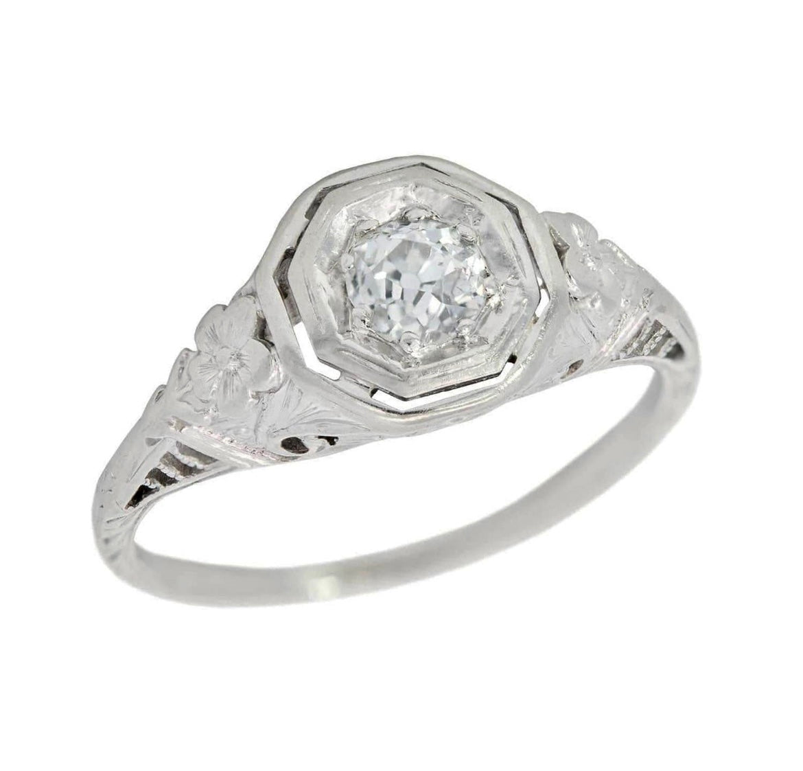 Art Deco 14k White Gold Diamond Filagree Ring 0.30ct