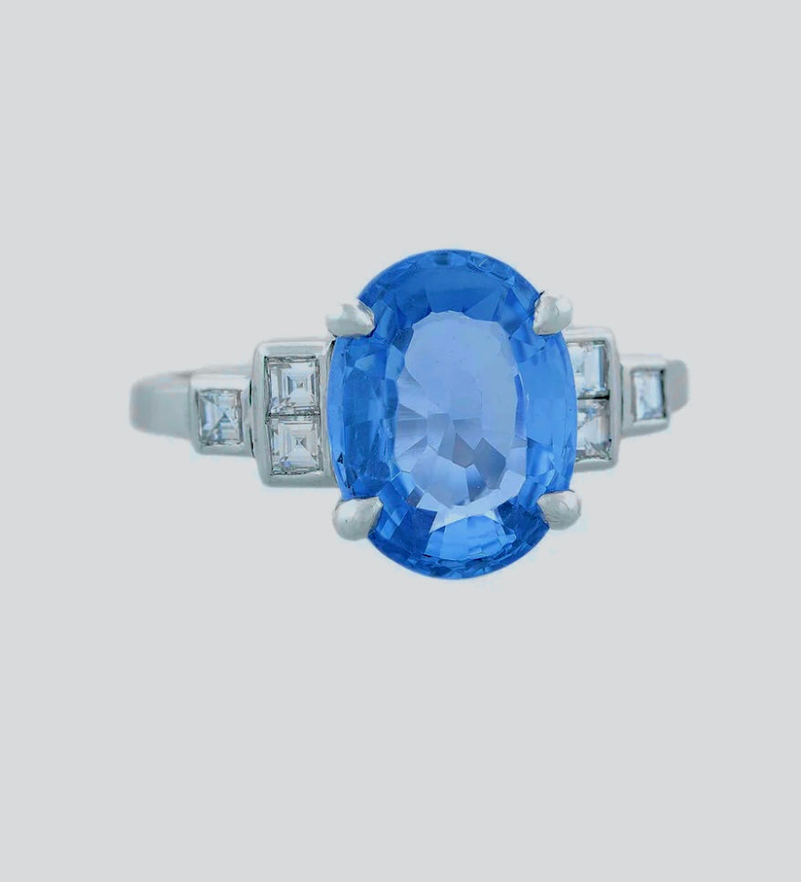 Estate Platinum No Heat Ceylon Sapphire + Diamond Ring 3.70ct