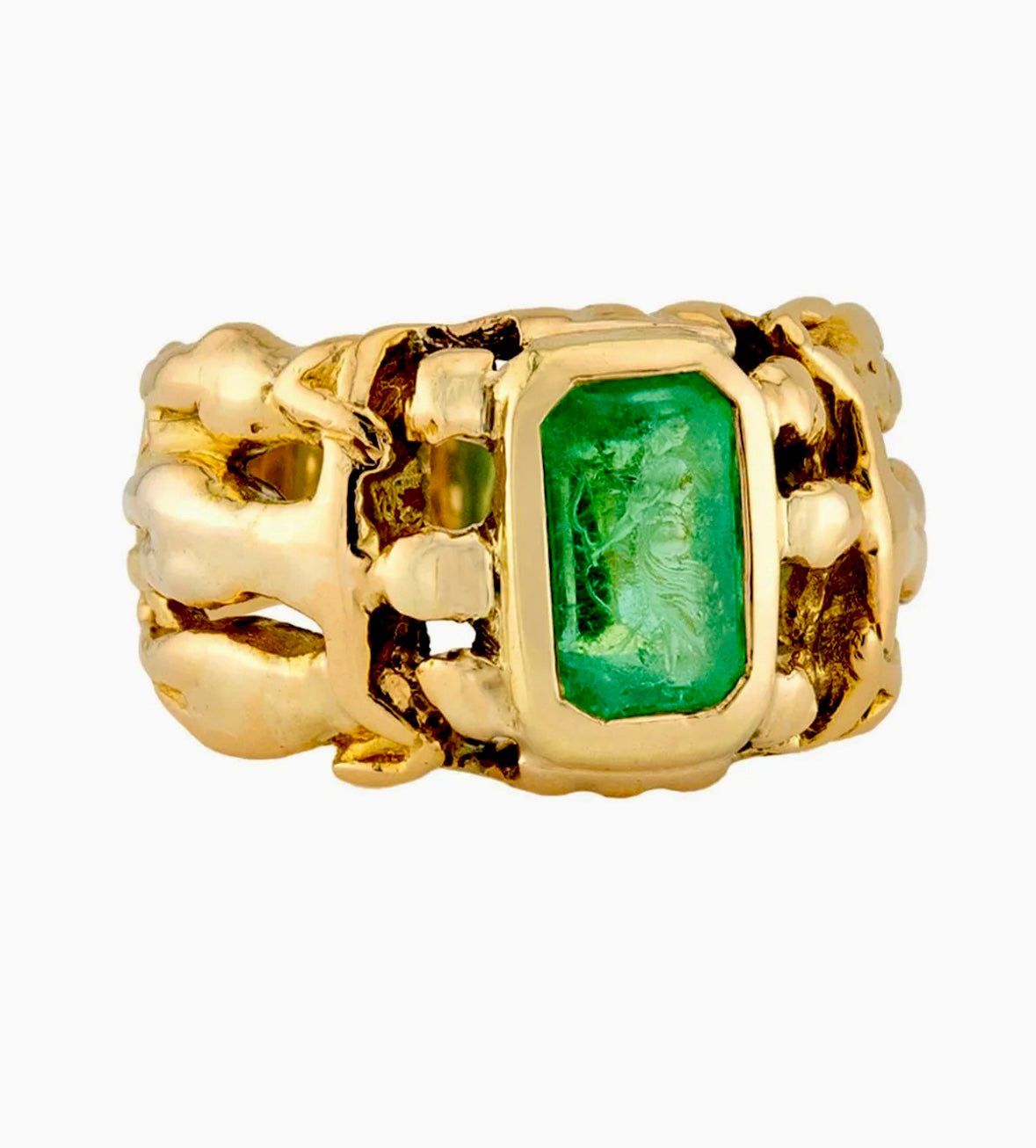 FRANK WALTER LAWRENCE Art Nouveau 18k Emerald Intaglio Ring