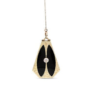 Art Deco 14k Diamond & Onyx Locket Lorgnette Necklace