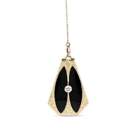 Art Deco 14k Diamond & Onyx Locket Lorgnette Necklace