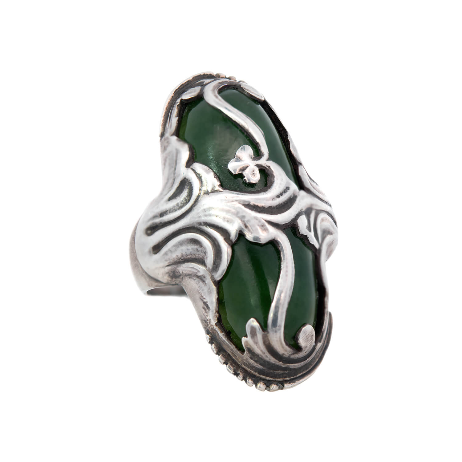 GEORGE JENSEN Retro Sterling Silver Green Agate Ring