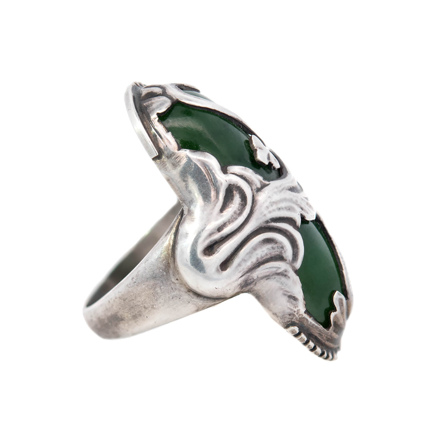 GEORGE JENSEN Retro Sterling Silver Green Agate Ring