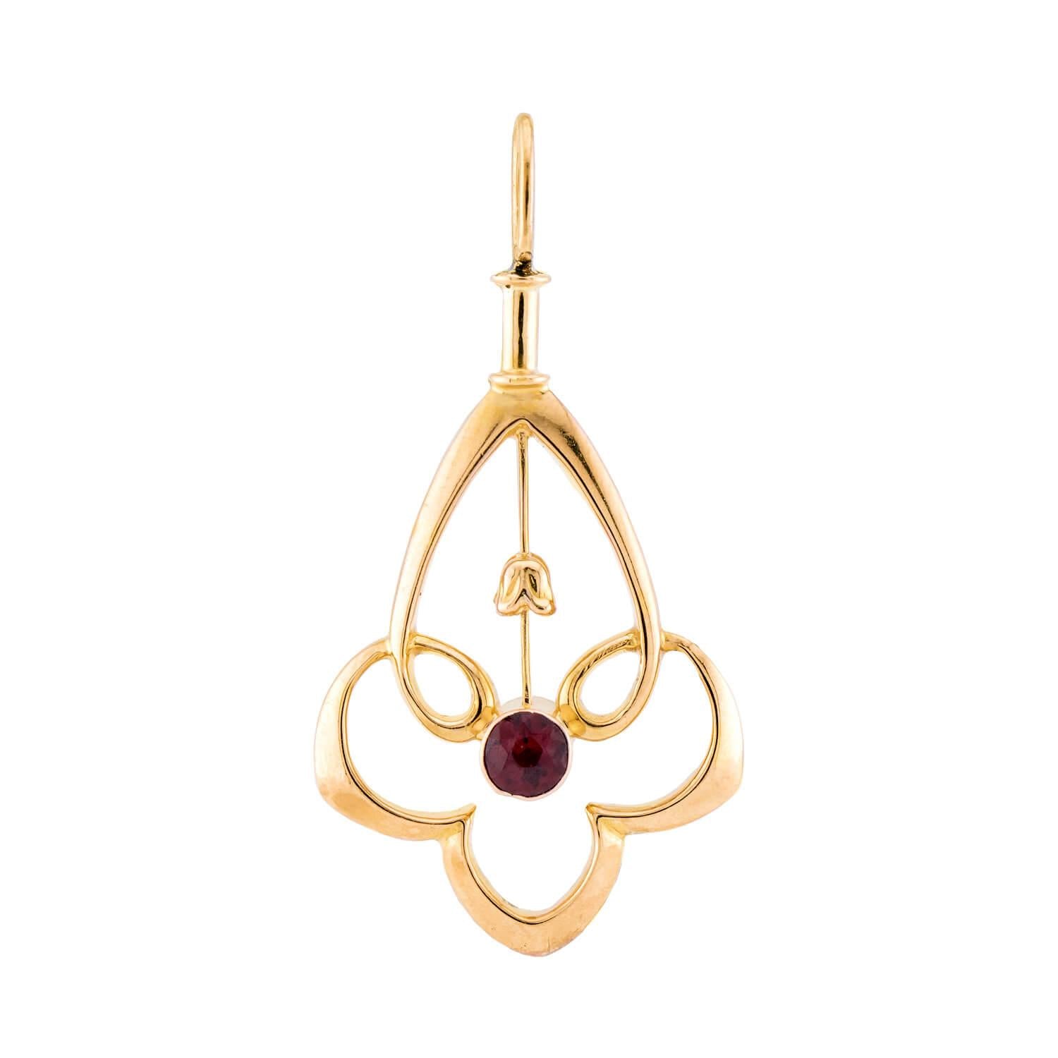 Art Nouveau 18k Garnet Lavalier Pendant