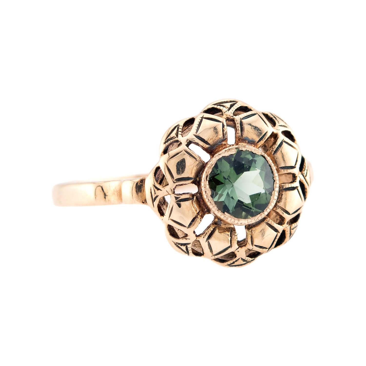 Art Deco 10k Green Garnet Floral Motif Ring