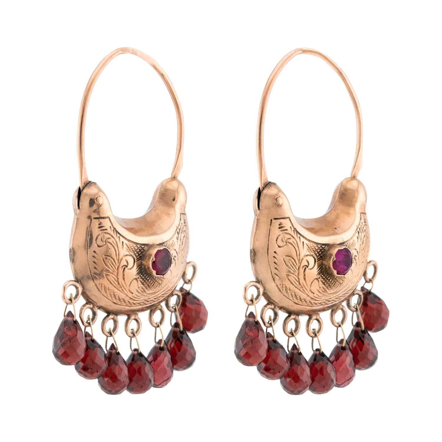 Victorian 14k "Ruby" & Garnet "Gypsy" Earrings