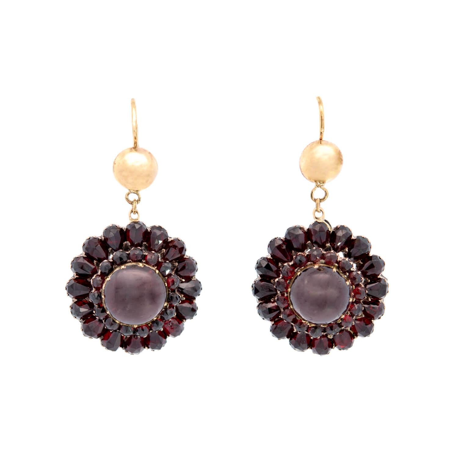 Victorian Gold Filled Bohemian Garnet Dangle Drop Earrings