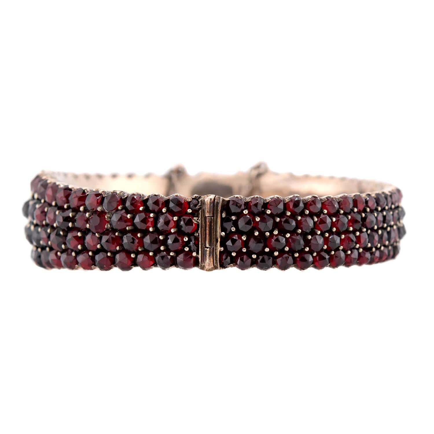 Victorian Silver Gilt Bohemian Garnet Bangle