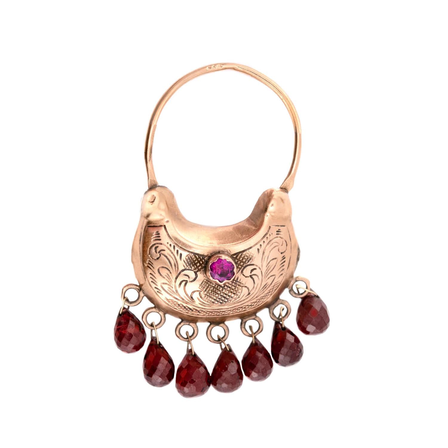 Victorian 14k "Ruby" & Garnet "Gypsy" Earrings