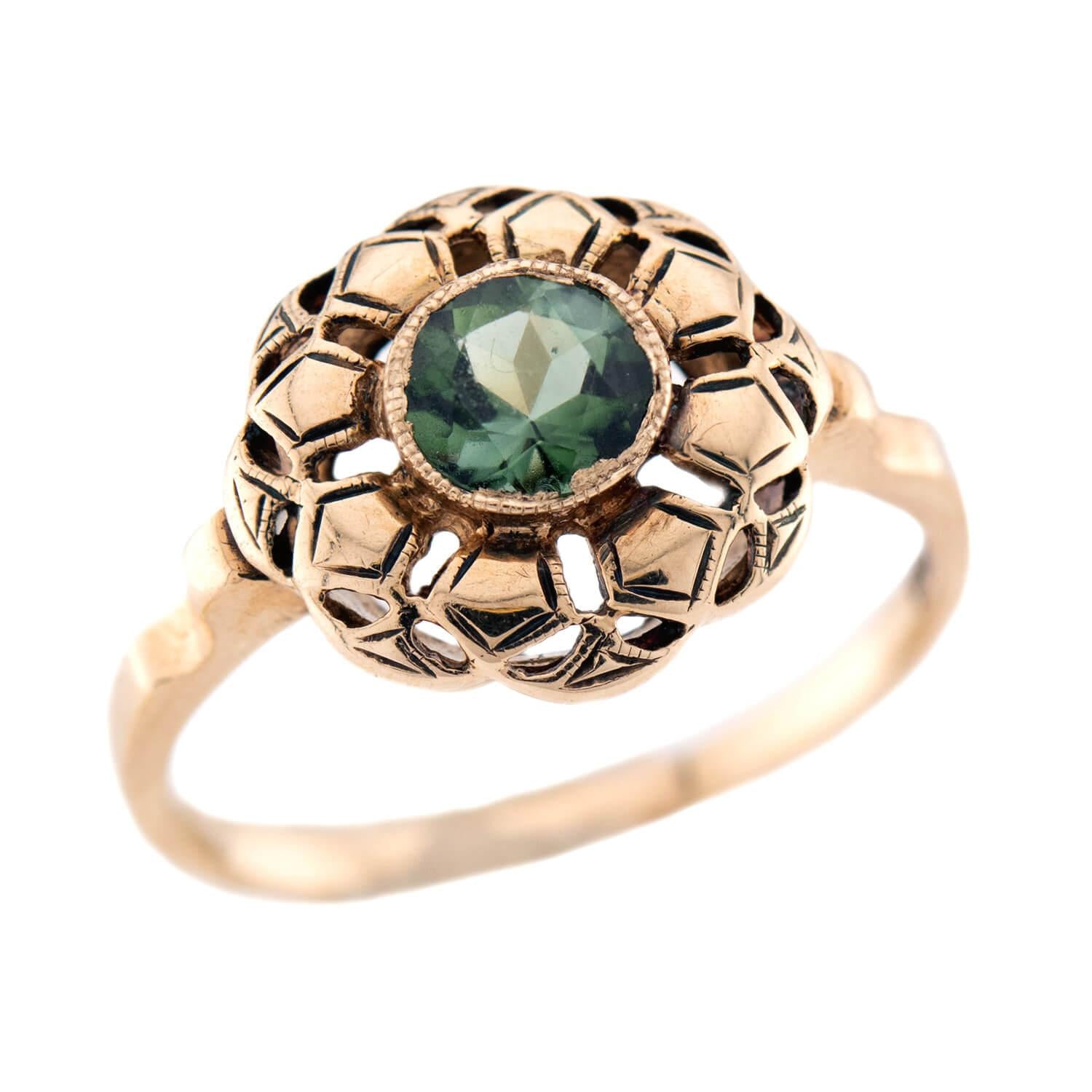 Art Deco 10k Green Garnet Floral Motif Ring