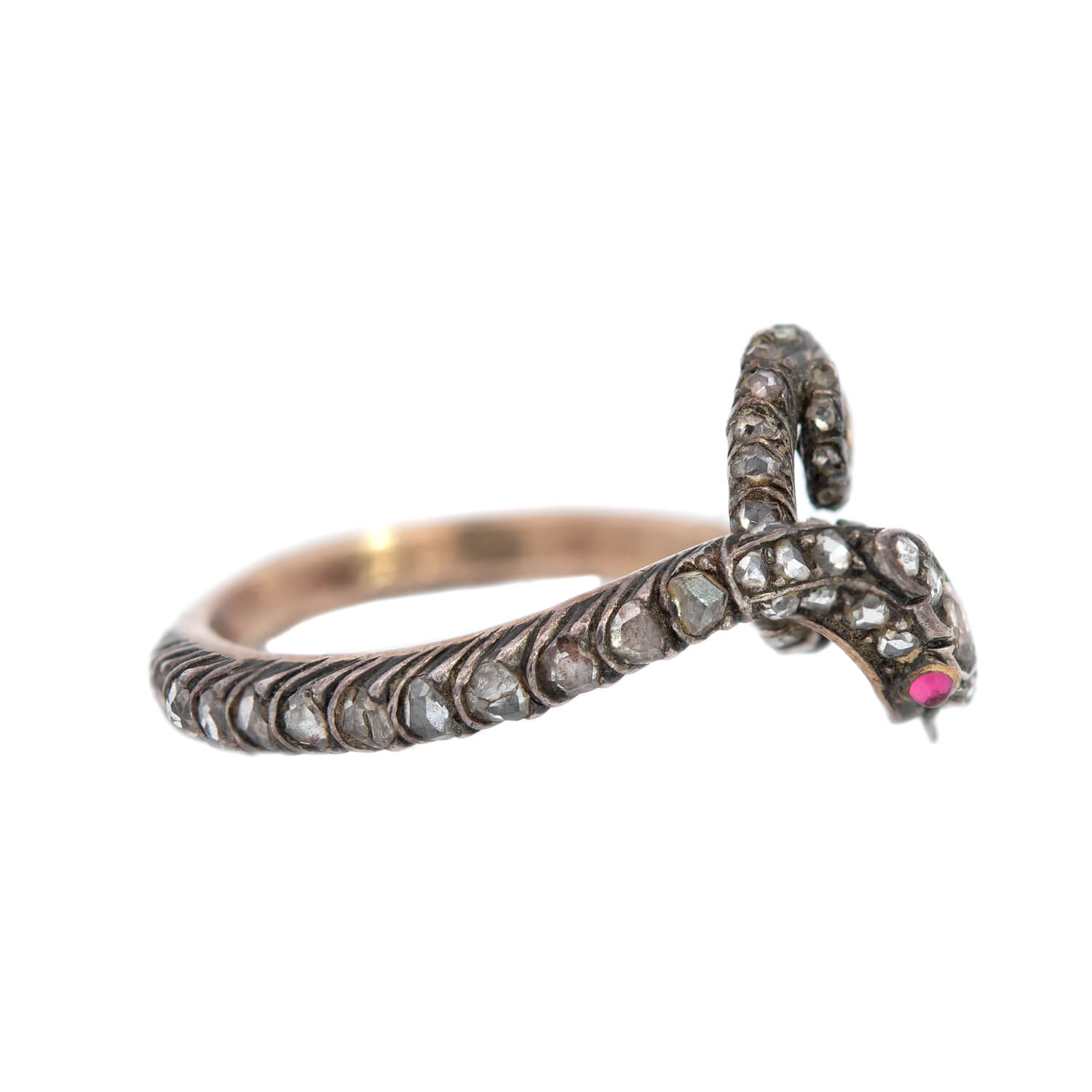 Georgian 15k/Sterling Rose Cut Diamond Snake Ring