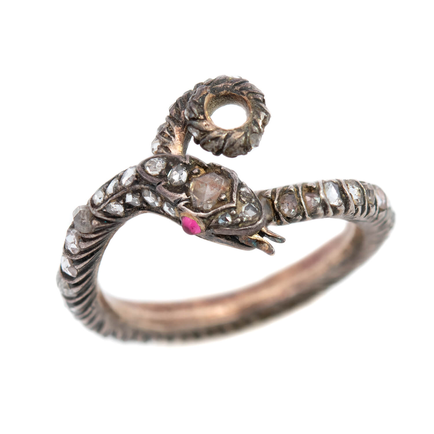 Georgian 15k/Sterling Rose Cut Diamond Snake Ring