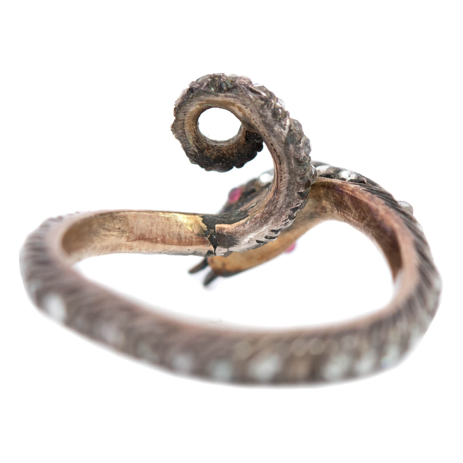 Georgian 15k/Sterling Rose Cut Diamond Snake Ring