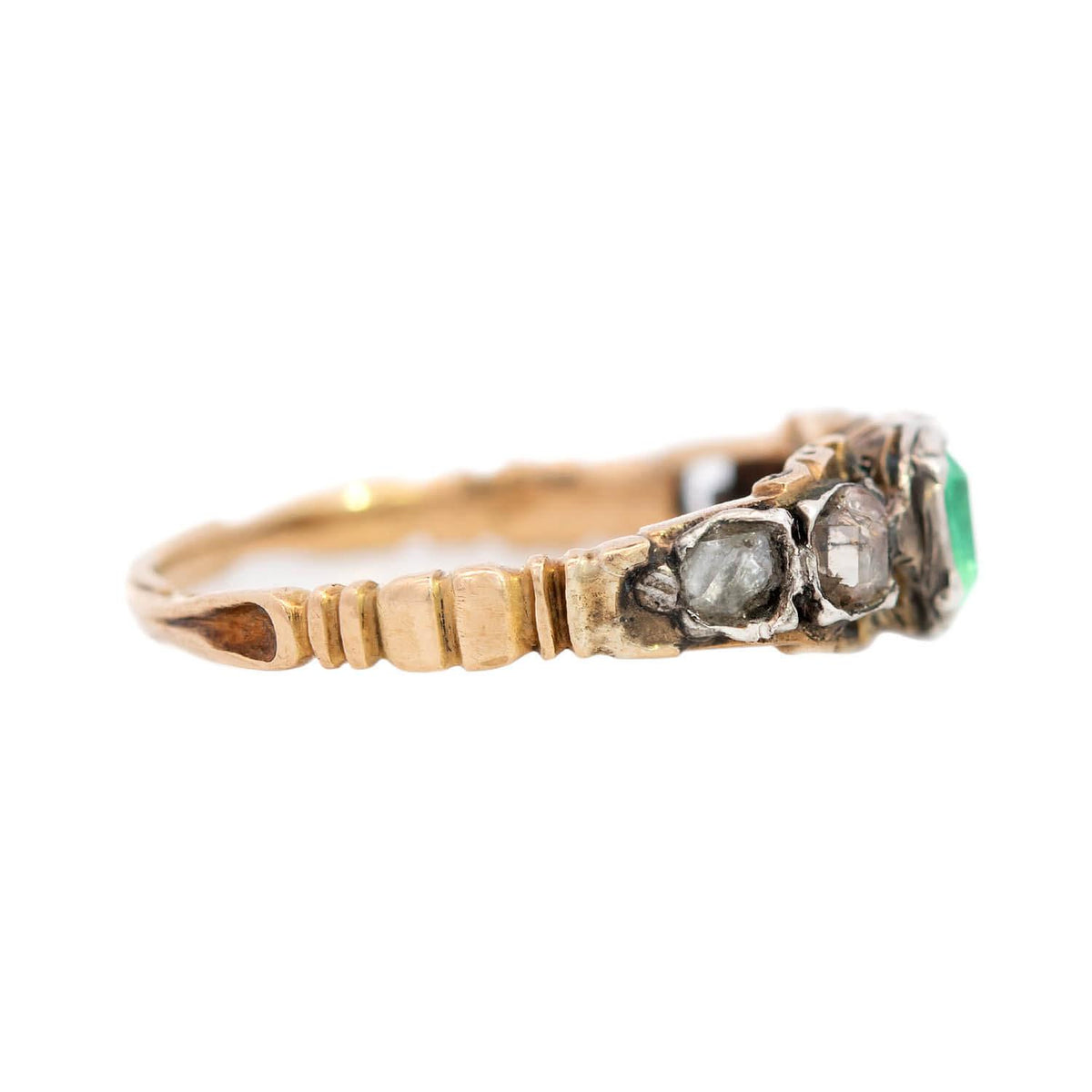 Georgian 18k/Sterling Silver Emerald and Rose Cut Diamond Engagement Ring