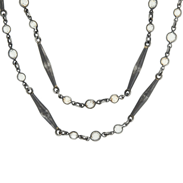 Victorian Gunmetal Crystal Chain Necklace 58"
