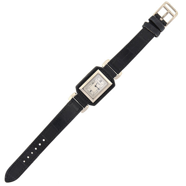 HERMES PARIS Estate 18kt Black Leather Quartz Watch