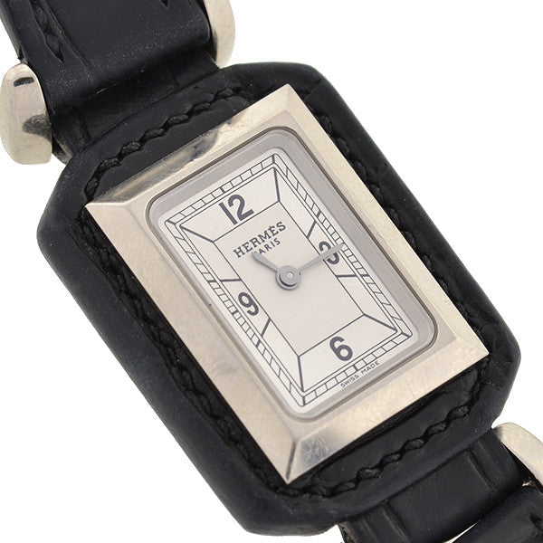 HERMES PARIS Estate 18kt Black Leather Quartz Watch