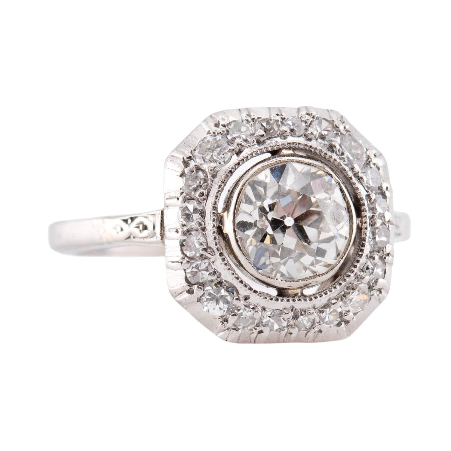 Art Deco Platinum Diamond Halo Engagement Ring 1.40ct