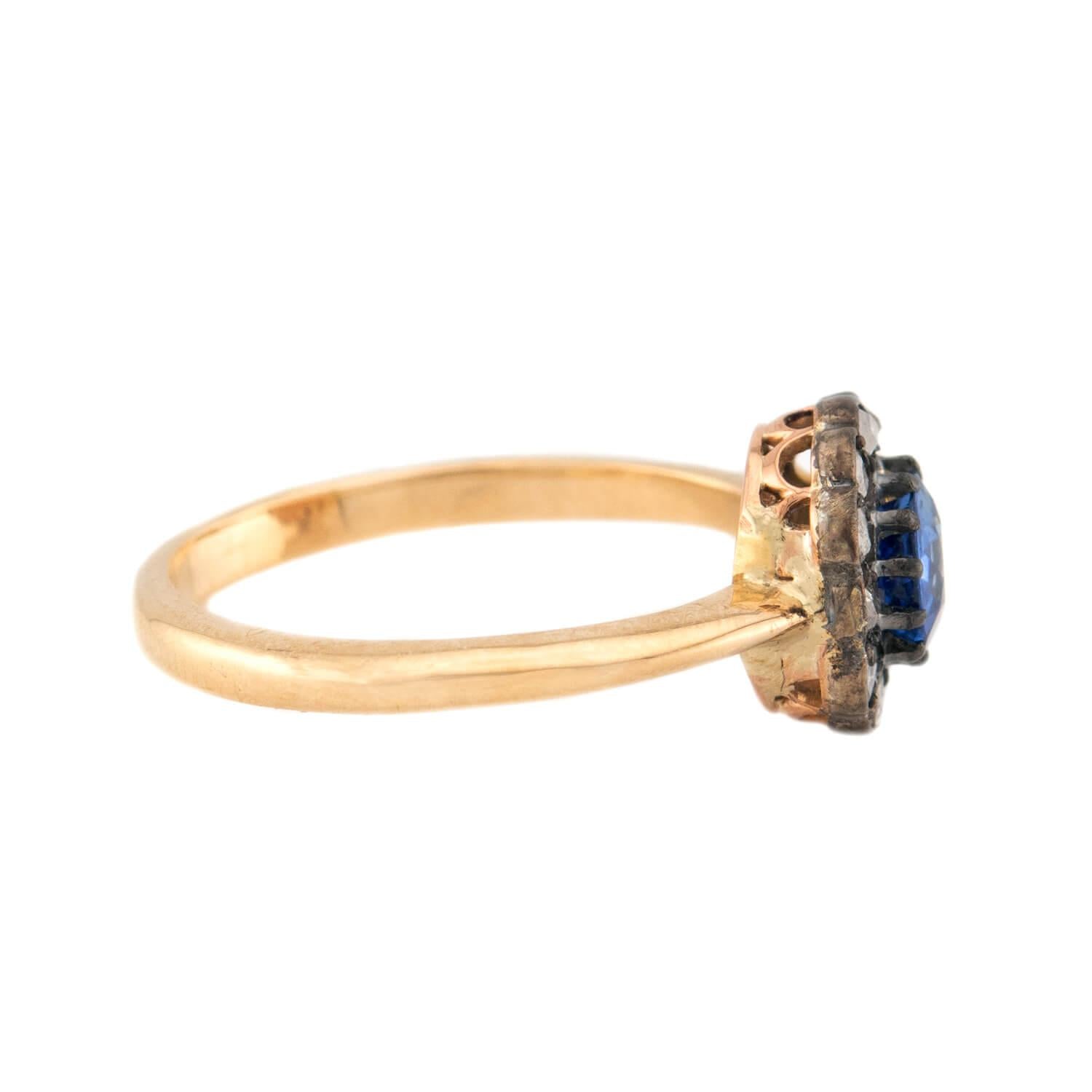 Victorian 18k/Sterling Silver Sapphire & Diamond Halo Ring