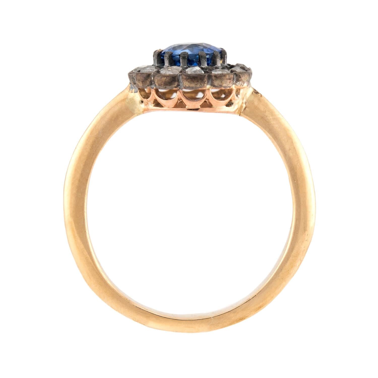 Victorian 18k/Sterling Silver Sapphire & Diamond Halo Ring