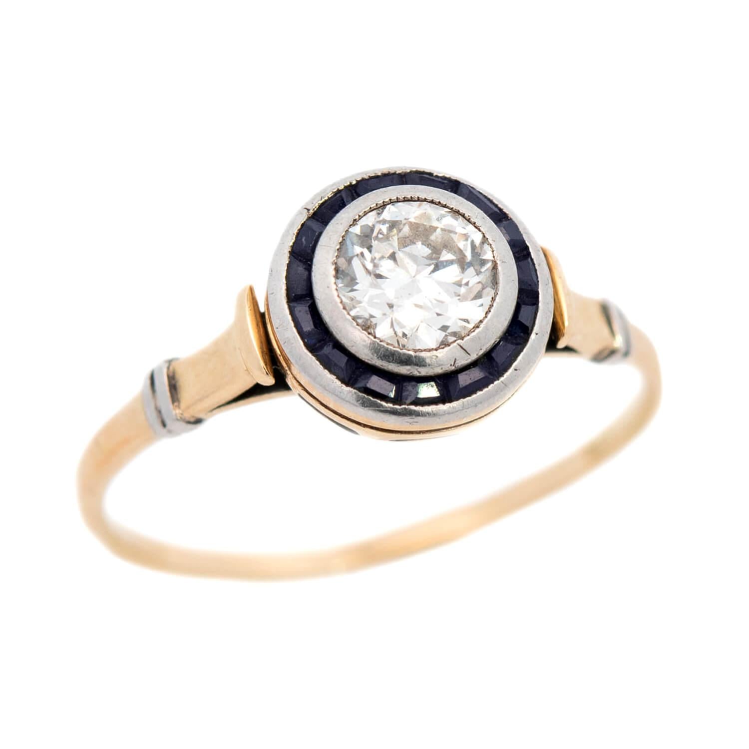 Edwardian 18K/Platinum Diamond and Sapphire Halo Ring